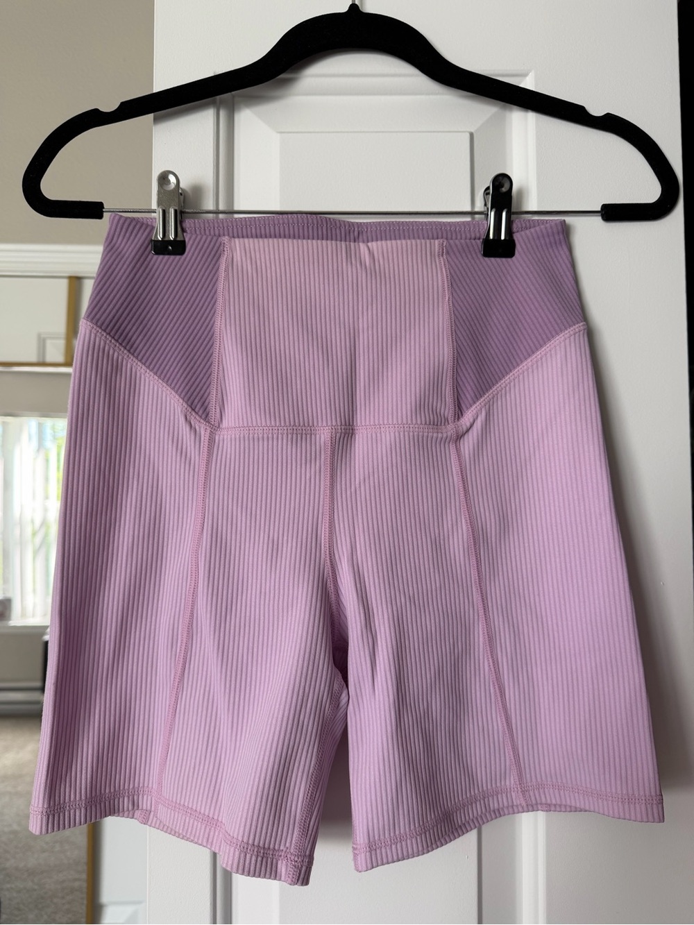 For Love And Lemons Lavender Ribbed High-Waist Athletic Shorts